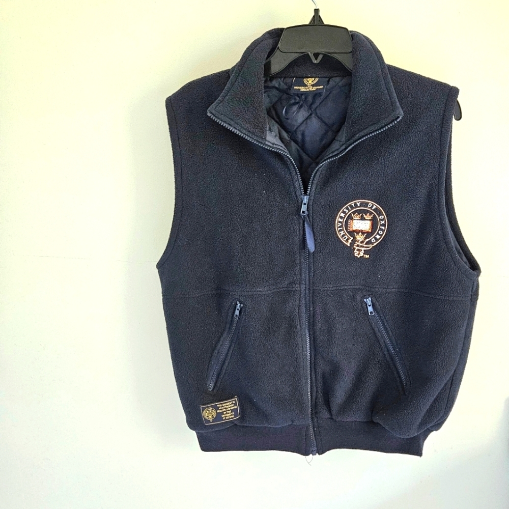 Oxford University England navy blue zip fleece vest